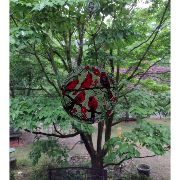 Cardinal Bird Stained Glass Hanging Sun Catcher - Picture 4 of 5